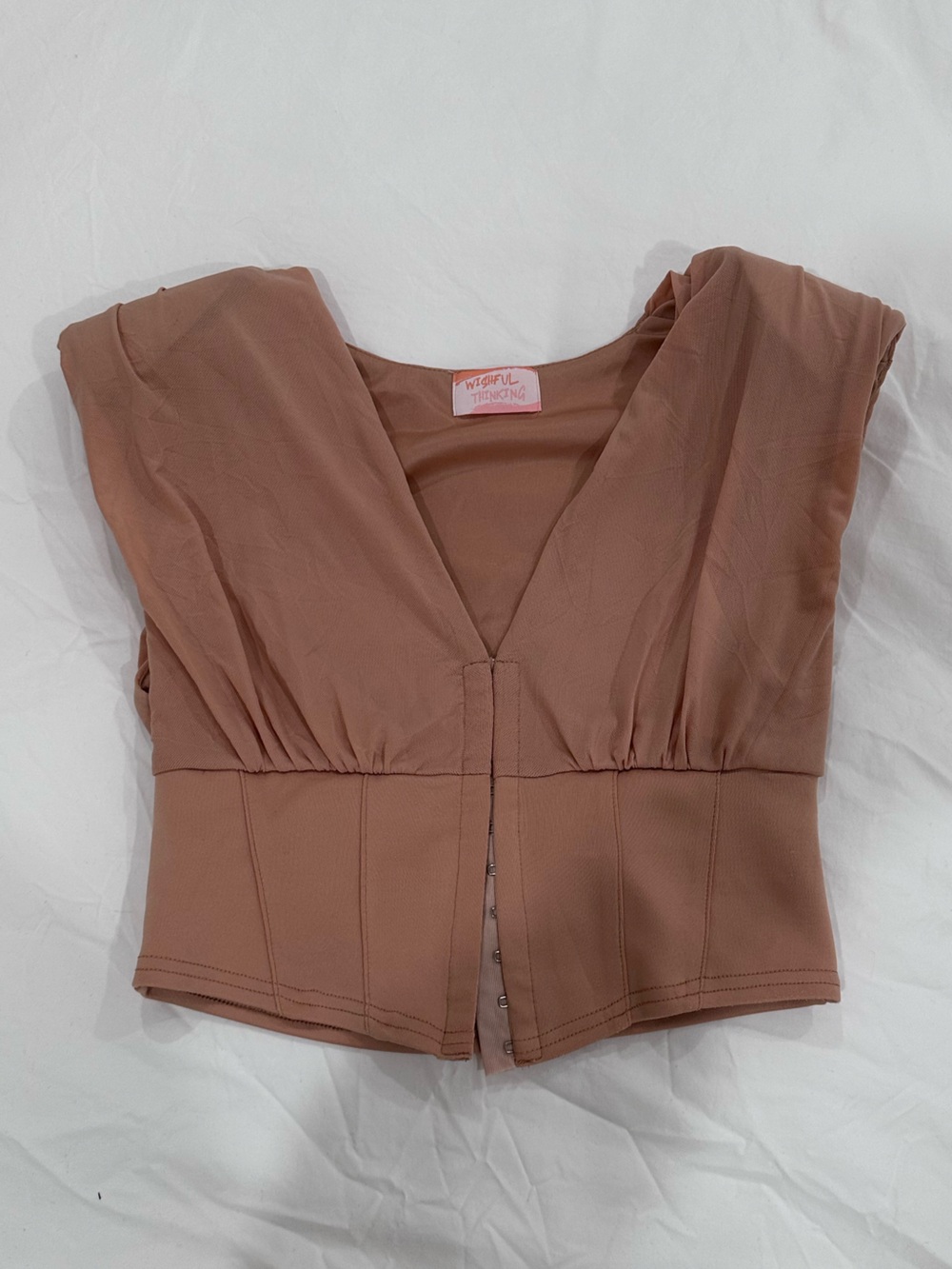 Cropped V-Neck Corset Top in Mauve - WISHFUL THINKING